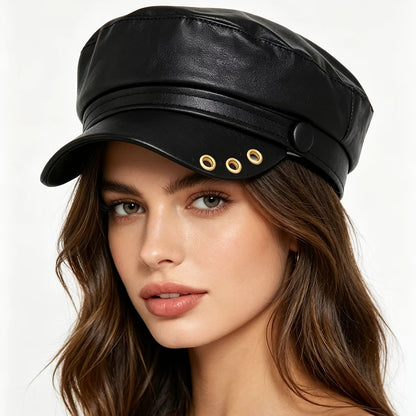 Elegant PU Octagonal Hat for Autumn Winter Casual Wear