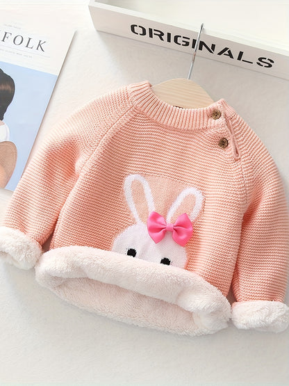 Girls' Knit Bunny Pullover Sweater with Bow - Warm Winter Cotton