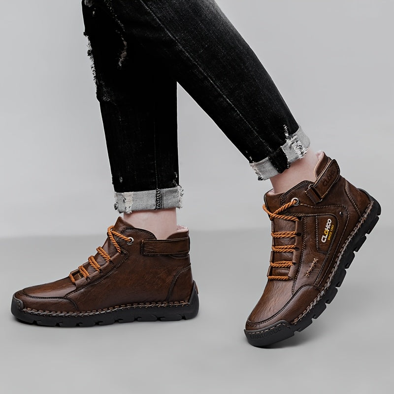 Men's Warm Lined Chukka Boots Lace-Up Rubber Sole Winter Shoes