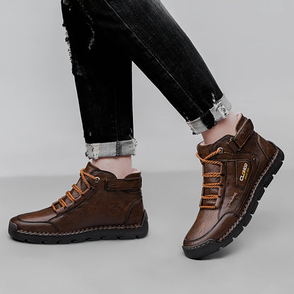 Men's Warm Lined Chukka Boots Lace-Up Rubber Sole Winter Shoes