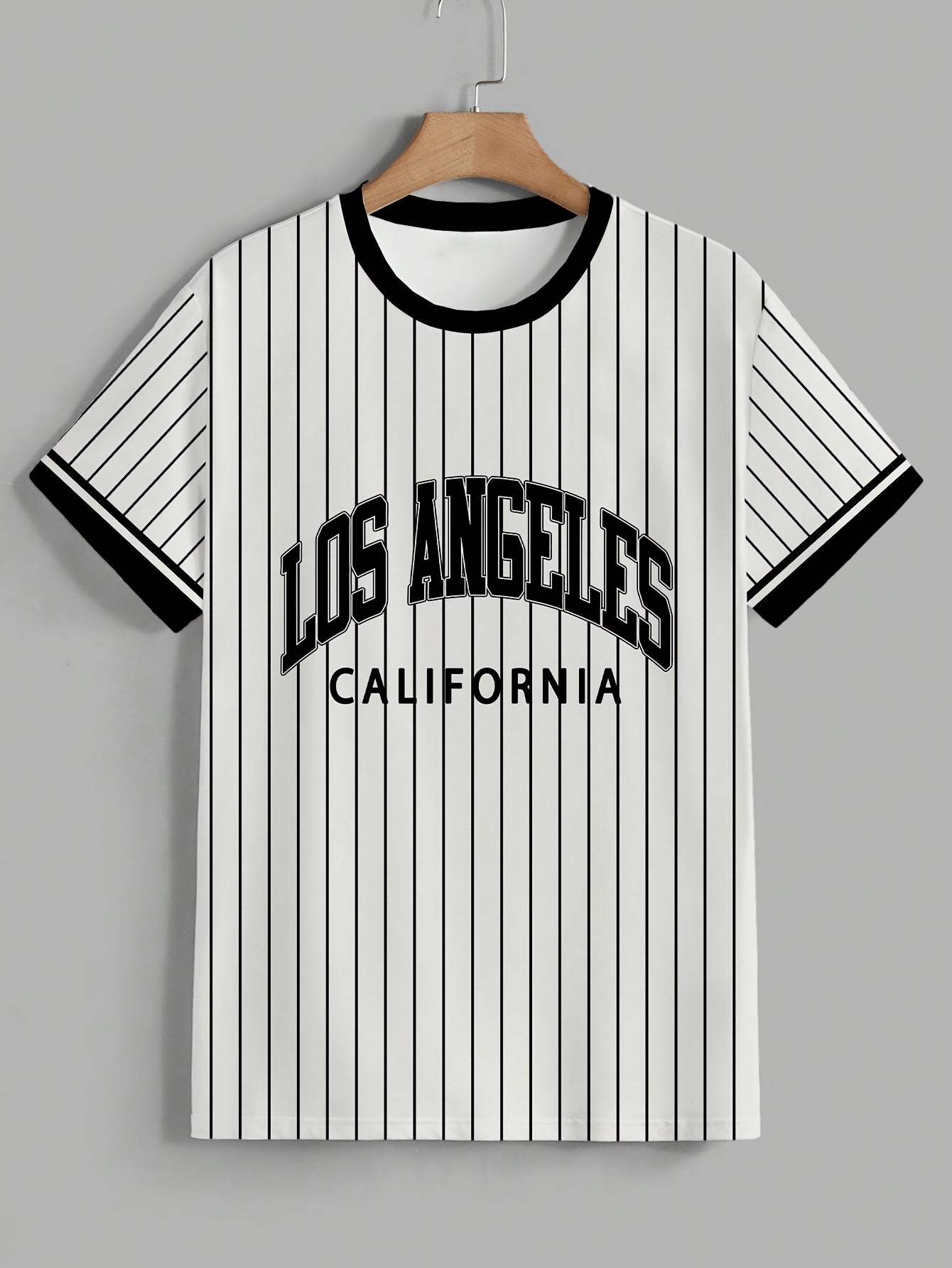 Men'S Los Angeles California Striped T-Shirt - Casual Short Sleeve Crew Neck, Breathable Summer Outdoor Sports Top, White with Black Letter Print, Regular Fit Tee for Casual Attire, Breathable Clothing   California Pride Shir