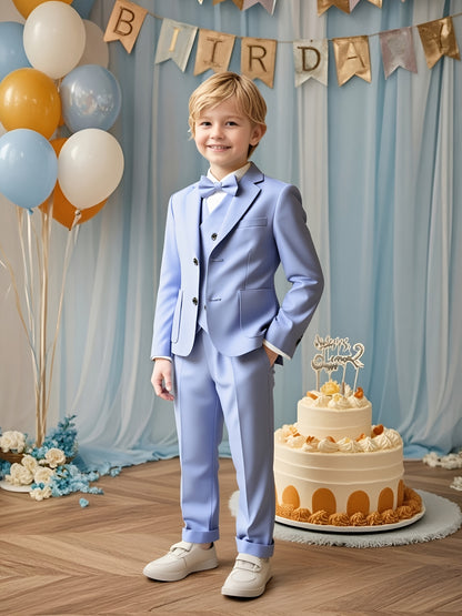 Boys' 3-Piece Formal Suit Set with Bow Tie for Parties
