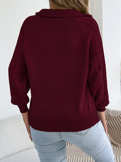 Autumn and Winter Leisure Vacation Pullover Sweater Solid Color Zipper Lapel Women's Sweater