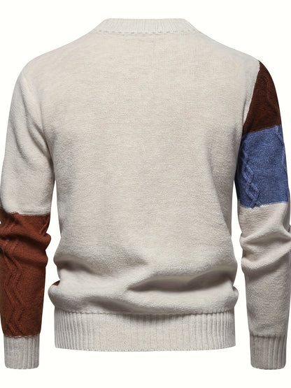 Men'S Colorful Jacquard Pullover Sweater with a Round Neck for Autumn And Winter