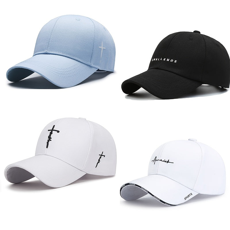 4pcs Men'S Baseball Caps - Elegant Business Casual Style, Breathable Mesh Back, Adjustable Fit, Four-Season Wear, Solid Color with Logo Design, Casual Cap|Elegant Cap Design|Acrylic