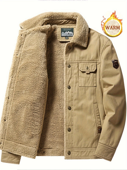Men's High-End Fashion Casual Versatile Fleece-Lined Thickened Windproof Warm Hooded Winter Jacket