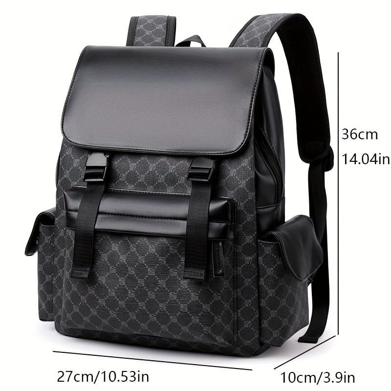 Men'S Stylish Black  Brown Gingham Print Backpack - Versatile Commuter Bag with Multiple Pockets, Adjustable Straps, and Golden-Tone Hardware for Work, Travel, and Study, Travel Backpack   Gingham Pattern   Synthetic Backpac