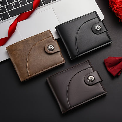 Men's Short Wallet with Magnetic Closure, PU Leather Coin Purse, Fashionable Card Holder with 5 Card Slots, ID Organizer, Suitable for Daily Outings