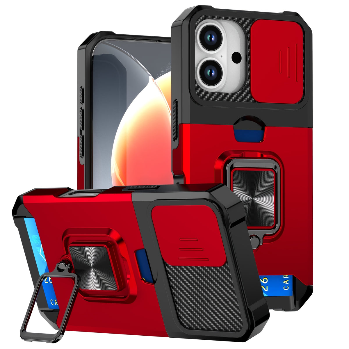 Retro PVC Phone Case with Sliding Camera Slot and Ring Stand