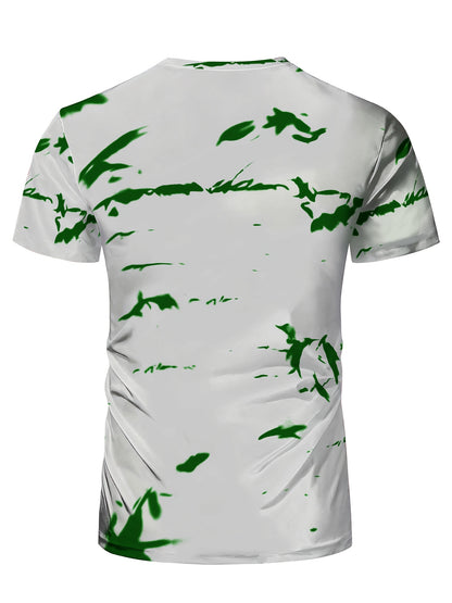 Men's High-Elasticity Anti-Tear Graffiti T-Shirt - Black  White Geometric Print, Tight-Fit Athletic Top for Gym, Running, Yoga  Casual Summer Wear, Gym Clothes, Highelastic Polyester, Short Sleeve Design