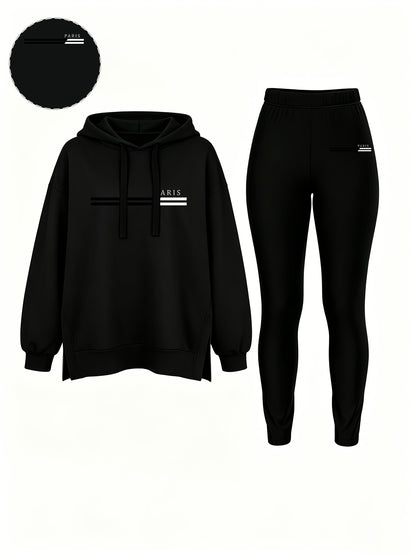Casual Hooded Sweatshirt and Fitted Pants Set for Fall/Winter - ayq