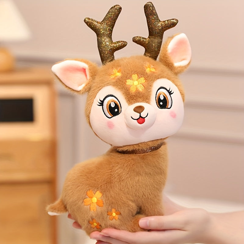 30Cm/11.81In Starry Sika Deer Stuffed Animal Reindeer Elk Ornament with Deer Plush Toy Simulation Beautiful Doll Premium Elegant Birthday Easter Valentine'S Day Present