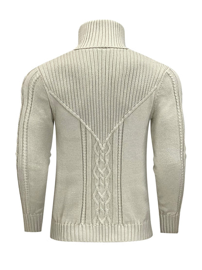 Men'S Casual Winter High Neck Turtleneck Sweater | Black Solid Color, Medium Stretch Fabric, Regular Fit, Hand Wash Only, Sleek Knitwear, Long Sleeve, Rib-Knit Detail