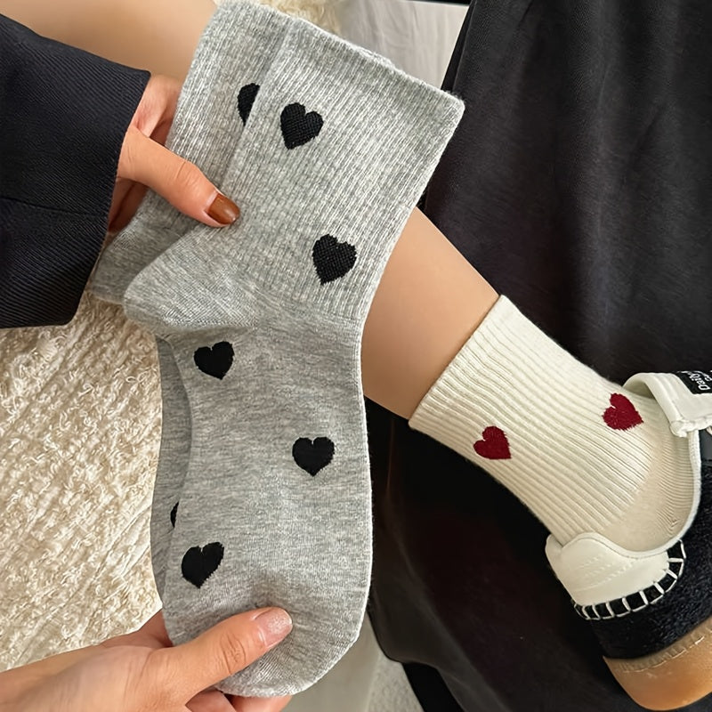 5 Pairs Elegant Heart Pattern Mid-Calf Socks for Couples