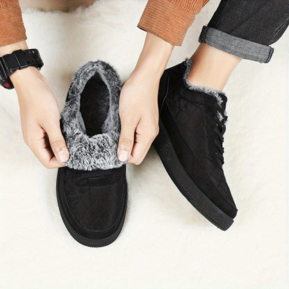 Men'S Winter Boots - Thermal Insulated Cold Weather Shoes with Cushioned Rubber Sole, Lace-Up Ankle Support - Slip-Resistant Traction for Ice, Snow, and Everyday - Low-Top Design in Black/Gray/ - Ideal for Hiking, Travel, Hom