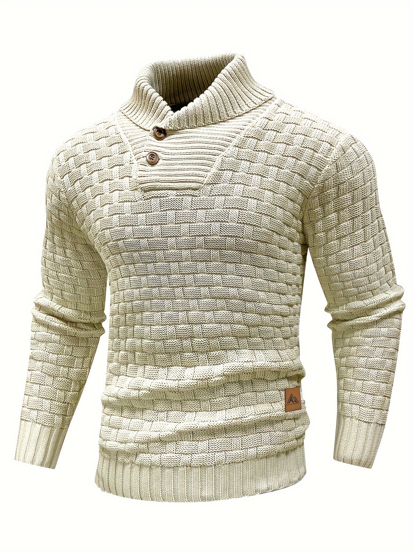 Men's Casual Waffle Pattern High Stretch Sweater, Chic Mature Pullover Sweater For Fall Winter