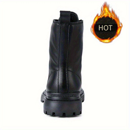 High-End Fashionable Outdoor Casual Men'S Boots for Autumn And Winter, Classic Black Versatile Men'S Boots with Fleece, Genuine Leather Work Shoes for Men.