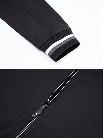 Men'S Pilot Jacket And Casual Pants Set for Spring And Autumn, Featuring a Stylish Ribbed Collar And Available in Three Solid Colors with Straight-Leg Trousers