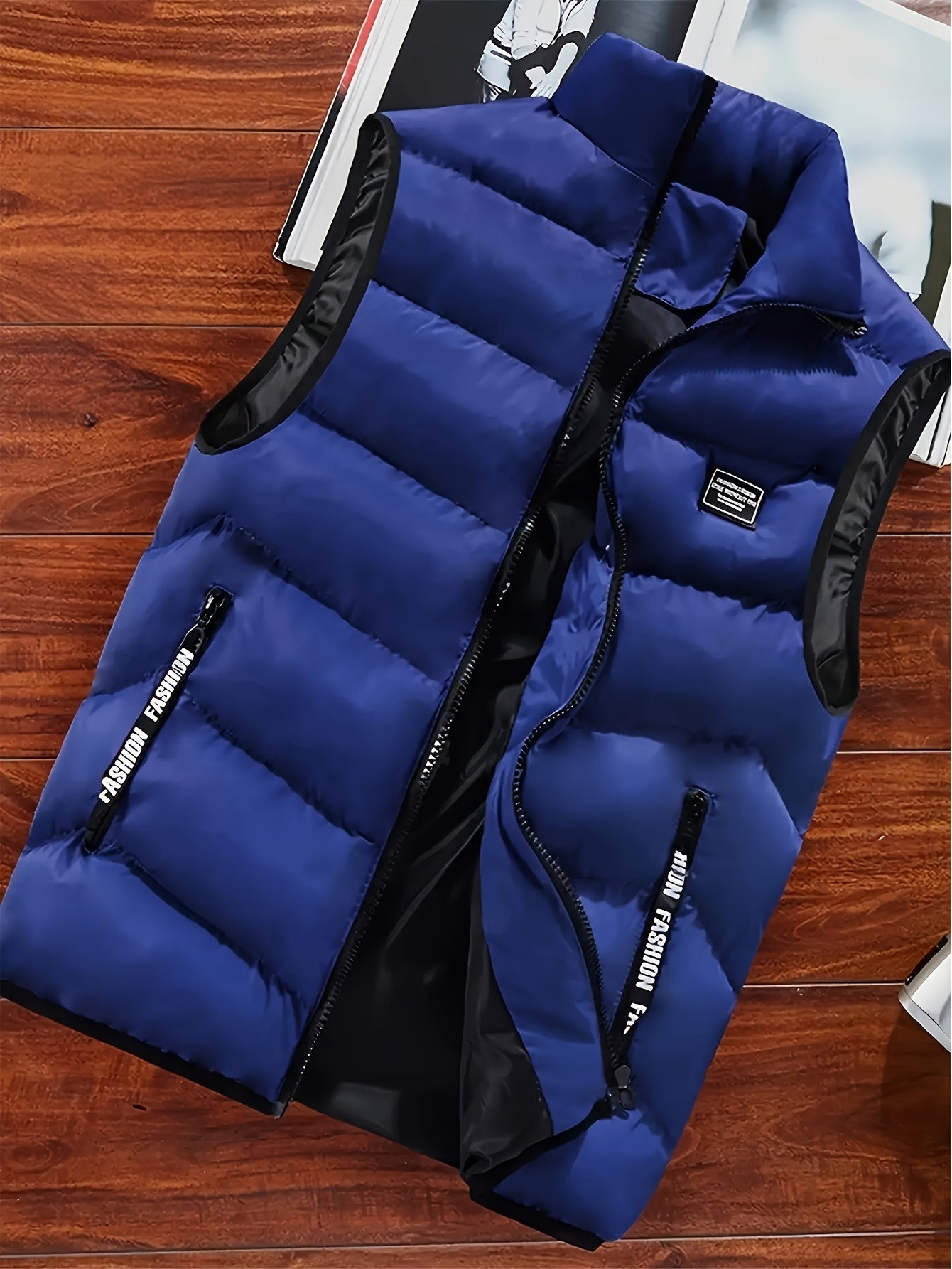 Men's Thickened Polyester Warm Vest with Full-Zip and Stand Collar