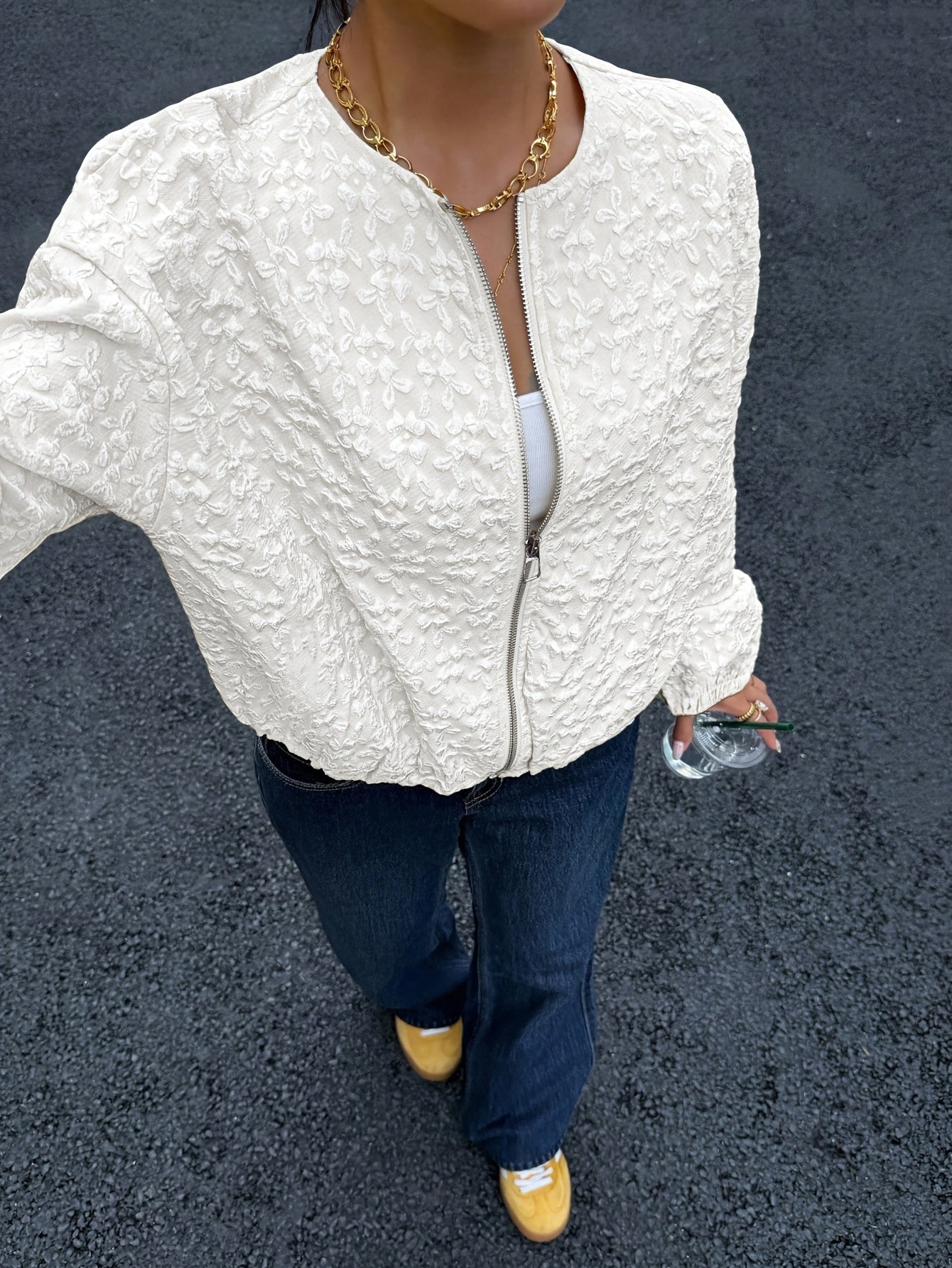 Solid Color Zip-Up Casual Jacket