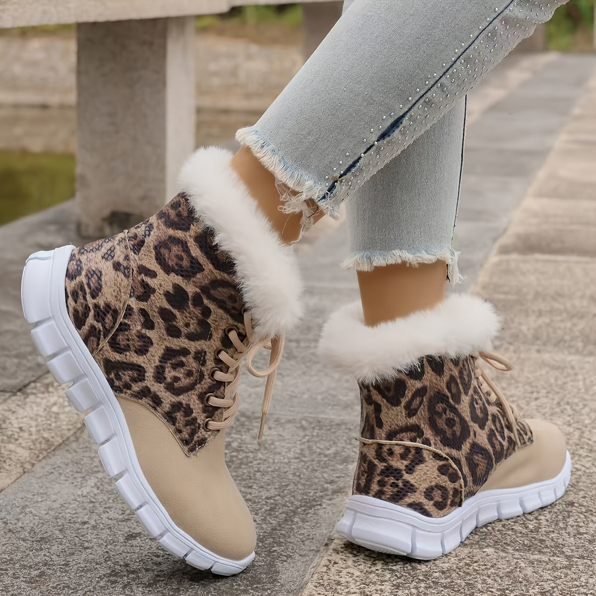 Women'S Winter Snow Boots with Plush Fleece Lining - Thick Insulated Round Toe EVA Sole, Animal Print (Leopard/Zebra/Deer) - Cozy Fleece Lining & faux fur Trim - Slip-On Closure