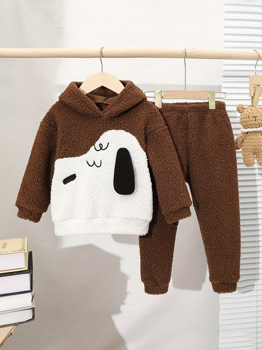 Boys' Fashion Plus Velvet Thickened Double-sided Velvet Warm Embroidered Cute Suit, Perfect for Outdoor