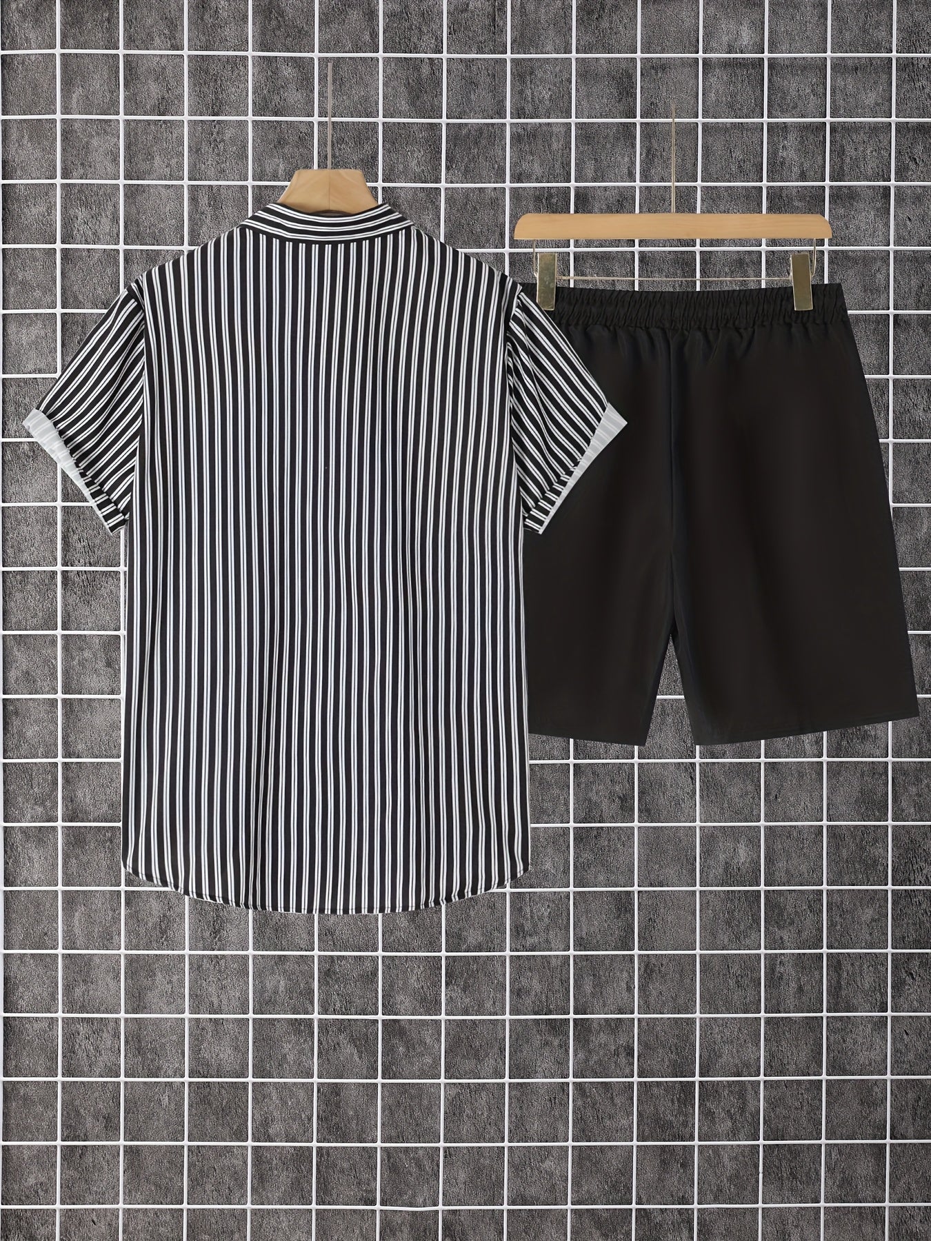 Men's Summer Printed Button-Up Shirt & Shorts Set