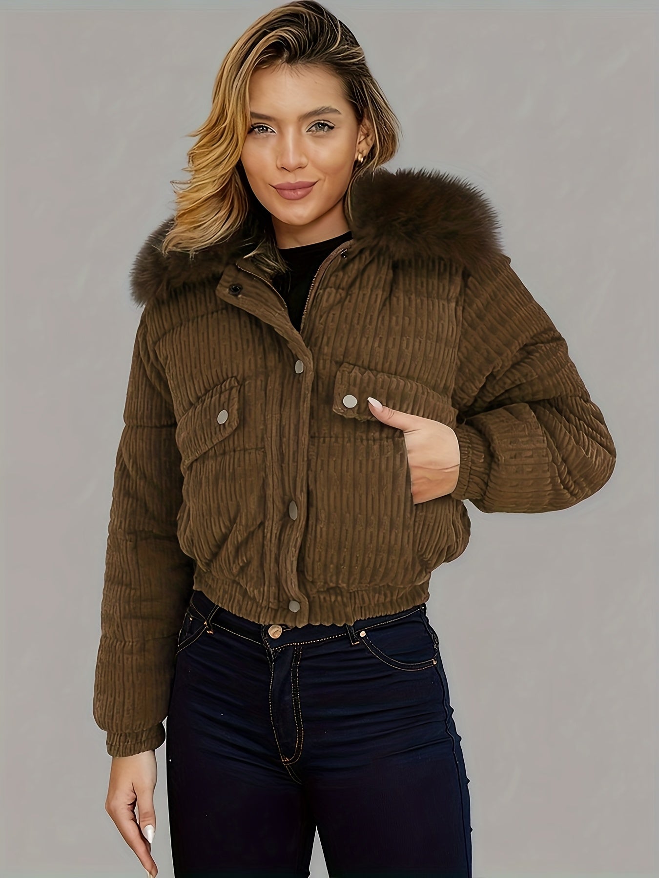 Women'S Winter Jacket - Full-Zip Coat with Detachable Fur Collar, Burgundy/Red - Cold Weather Outerwear for Everyday & Formal Events