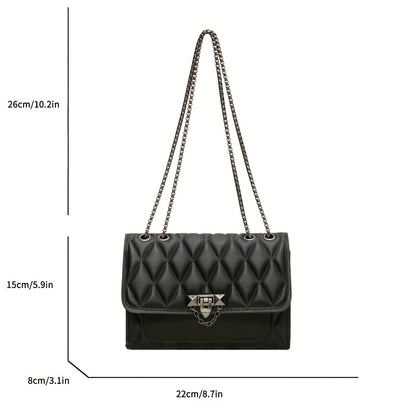 Women'black Plaid Crossbody Bag, Fashionable Chain Strap Shoulder Bag, Cold-pressed Quilting, Flip-top Closure, PVC-lined Synthetic Leather Handbag, Suitable for Women - Urban Style