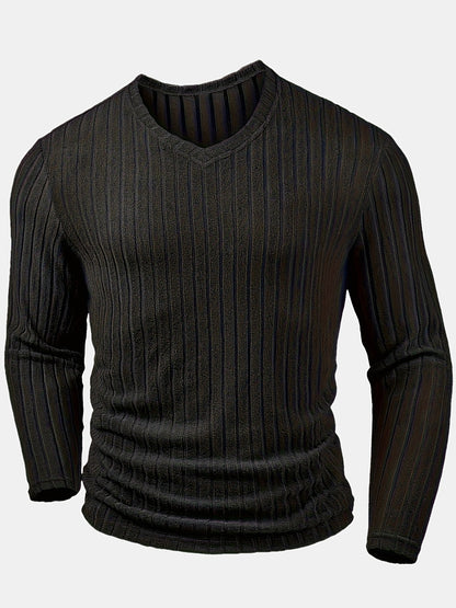 Men's V-Neck Striped Sweatshirt - Comfortable Casual Basic