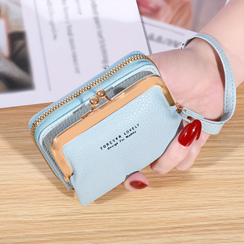 Small Credit Card Bag For Women, Multi Functional Kiss Lock Wallet, Fashion Zipper Coin Purse