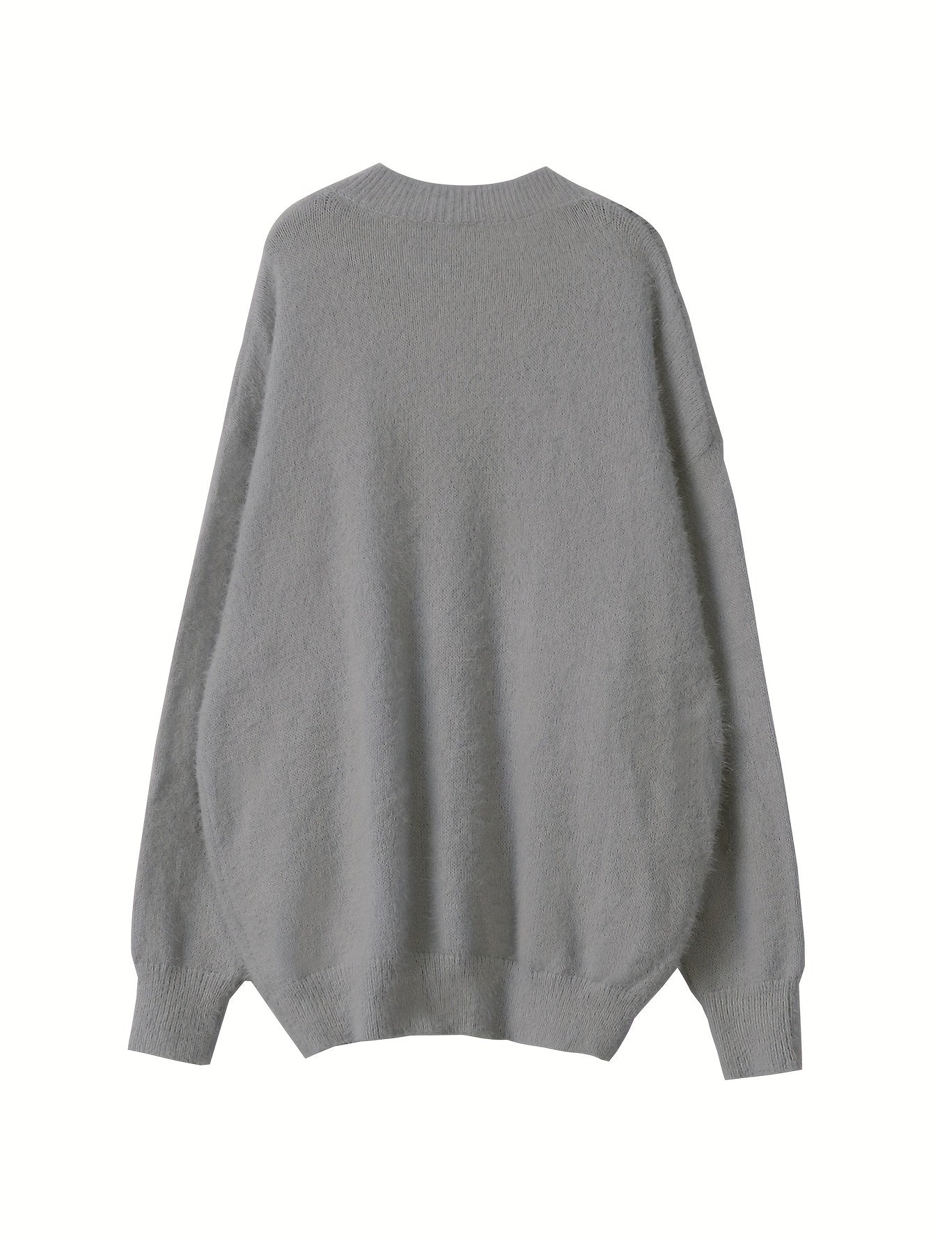 Plus Size - Women'S Cozy Yellow V-Neck Sweater with Pearl Buttons & Fleece-Lined Cuffs - Asymmetrical Hem, Geometric Pattern, Casual Winter Pullover for Casual Attire, Winter Apparel | Vneck Sweater | Pearl Button Details, Sw