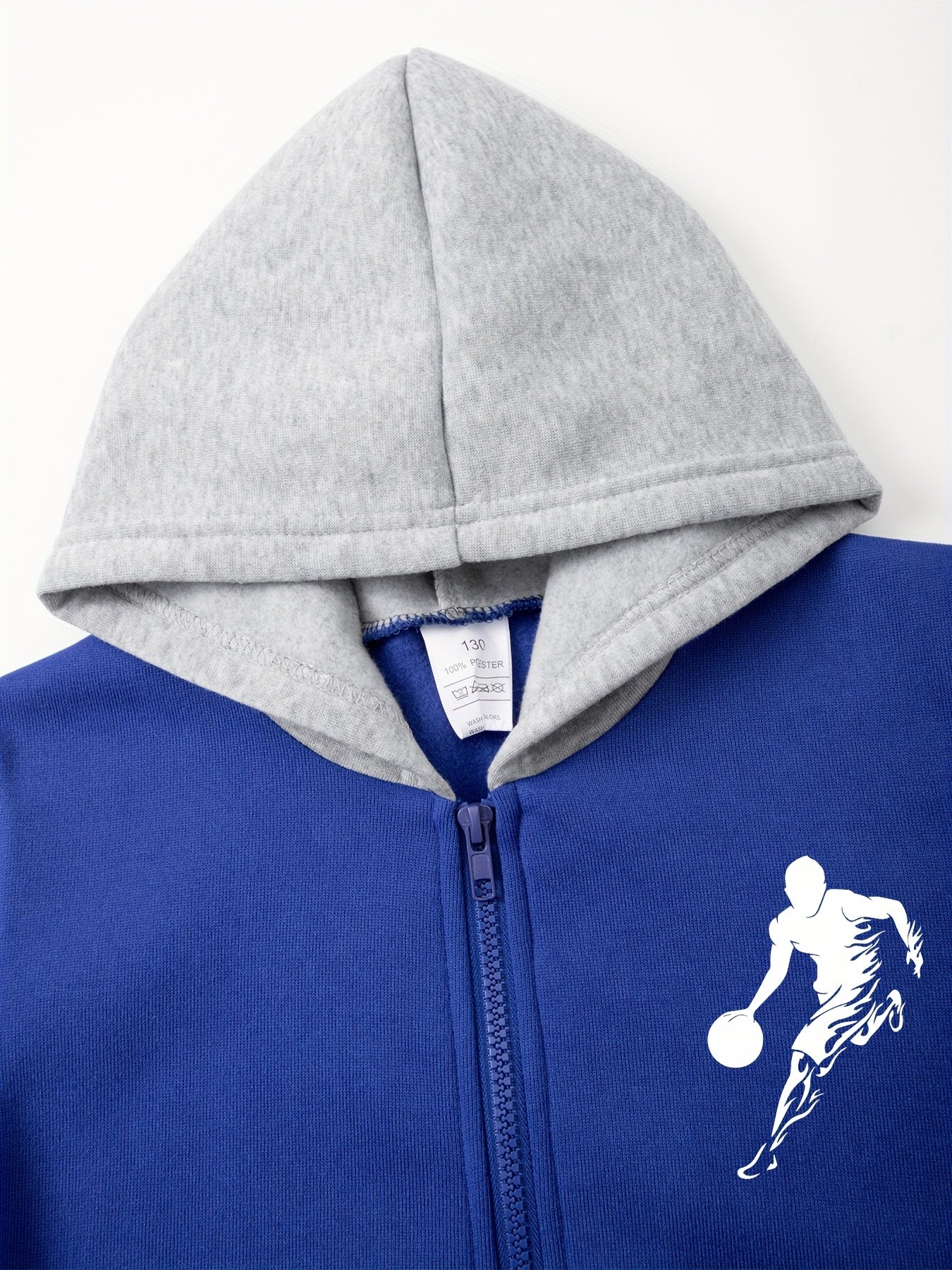 2pcs Boys' Casual Sportswear Set, Fashion Basketball Print Fleece-Lined Zip-Up Hoodie + Pants for Autumn and Winter, Suitable for Daily Wear and Outdoor Activities, Perfect for Outdoor