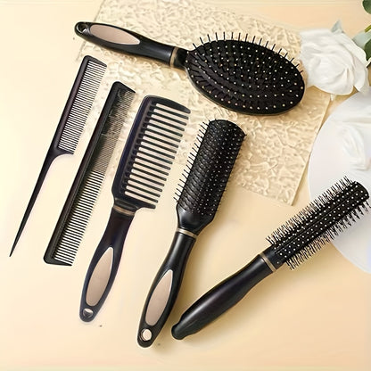 6-Piece Black Hair Styling Tool Set with Ergonomic Handles