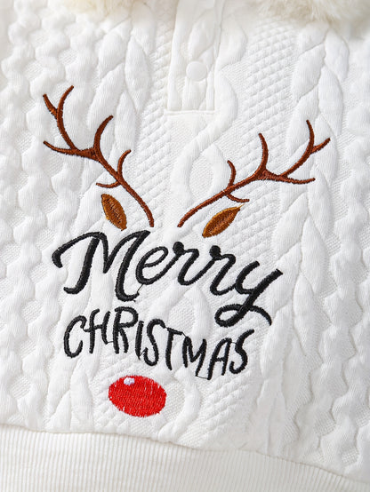 Cozy Boys' Christmas Hoodie & Pants Set with Antler Embroidery - Warm Fleece-Lined, Long Sleeve Outfit for Fall/Winter, Perfect for Outdoor