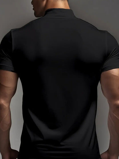 Men'S Classic Summer Short-Sleeve T-Shirt with a Half-High Collar for Casual Sports.