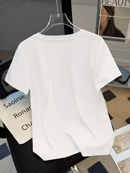 Women's Casual Cotton T-Shirt with Clover Heart Print