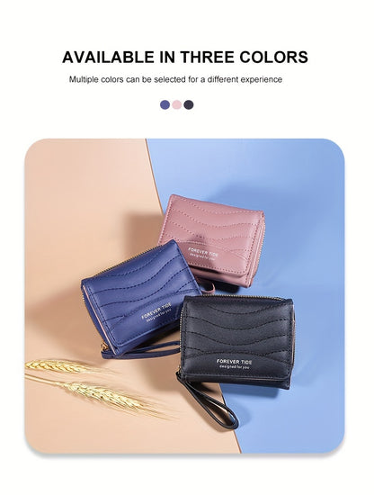 2024 New Women'S Short Wallet, Korean Style Zippered Coin Purse, Simple Design, Tri-Fold Multifunctional Faux Leather Card Holder.