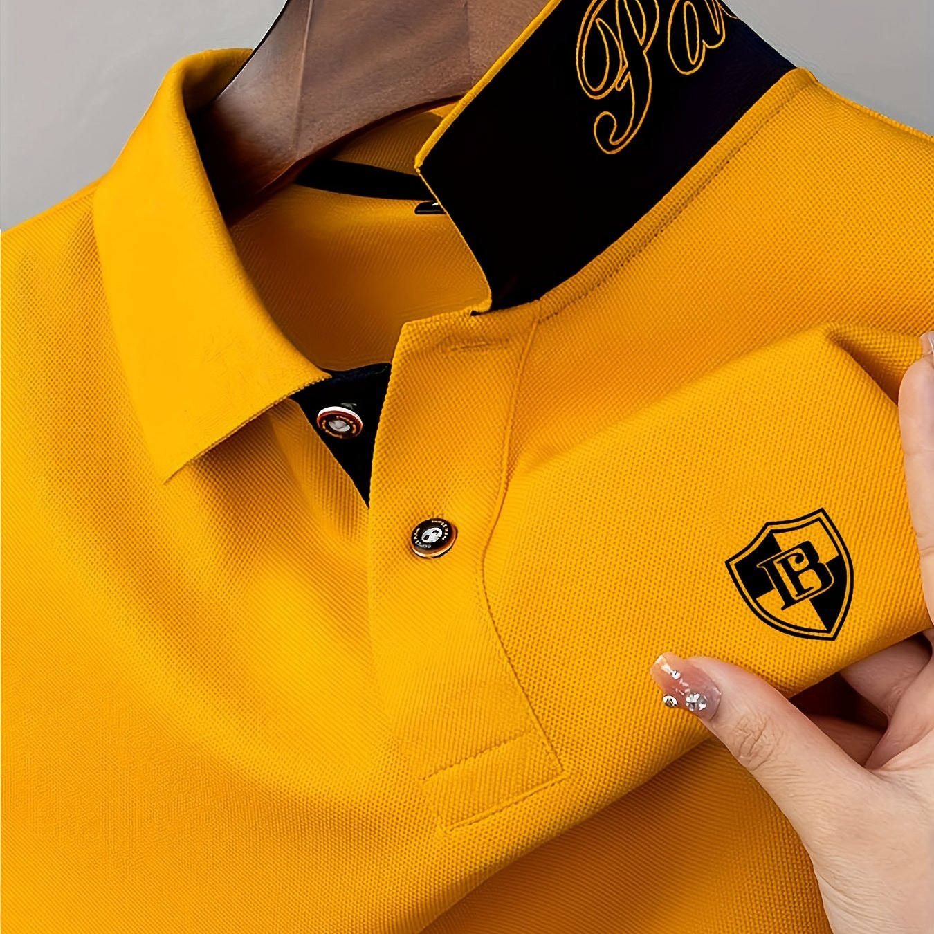 Men'S Fashion Short-Sleeve POLO Shirt | Contrast Rib-Knit Collar with 3D High-Frequency Print | Casual Style, Regular Fit, Summer Season - ayq