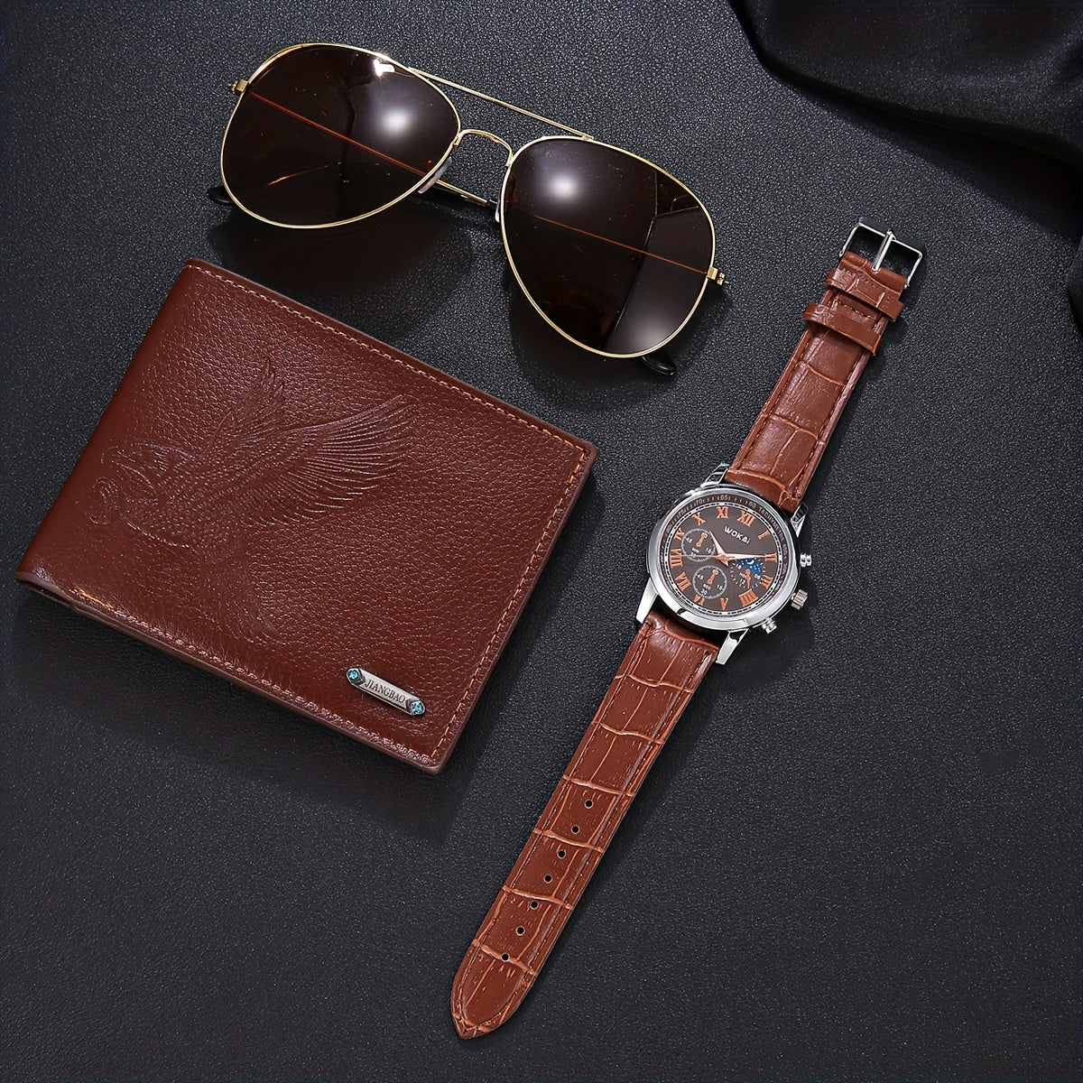 A Set of 3 Stylish And Cool Men'S Watches, Glasses, And Wallet, Perfect for Wearing During Holidays And Special Occasions Like Thanksgiving, Father'S Day, Birthday Parties, And Other Commemorative Celebrations
