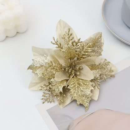 60 Shiny Flower Clips - 5.5-Inch Large Decorative Set, Suitable for Christmas, Weddings, New Year & Family Gatherings - Includes 30 Flowers & 30 Clips, Easy To Hang, Best For Christmas
