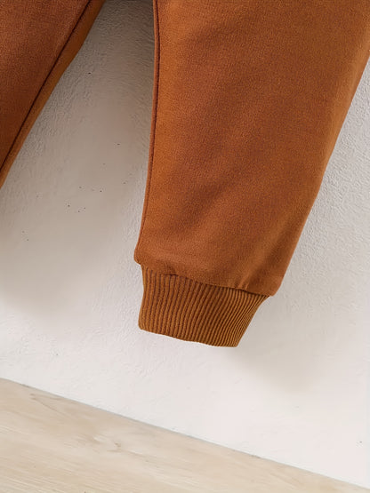 Newborn Baby Boy's Long Sleeve Fleece Hooded Sweatshirt with Number and Letter Pattern + Casual Sports Pants Set for Autumn and Winter Outdoor Wear, Perfect for Outdoor