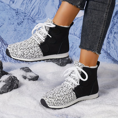 Women'S Cozy Fleece-Lined Winter Boots - & Glittery Snow Boots with Thick Rubber Sole, Lace-Up Design for Cold Weather Comfort, Casual Style, Winter Boots