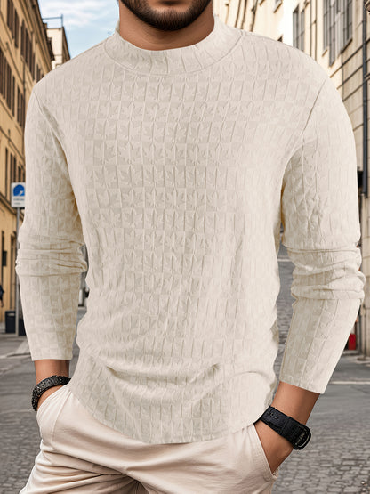 Men'S Long-Sleeve T-Shirt with a Half-High Collar, Casual Jacquard Base Layer for Outerwear, Stylish And High-Quality Top for Autumn And Winter