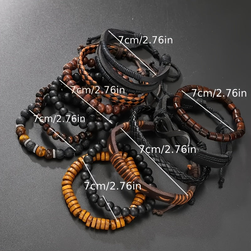 A Set of 12 Stylish Bracelets for Men, Suitable for Everyday Wear And Parties, Featuring Handcrafted Vintage Woven Designs.