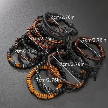 A Set of 12 Stylish Bracelets for Men, Suitable for Everyday Wear And Parties, Featuring Handcrafted Vintage Woven Designs.