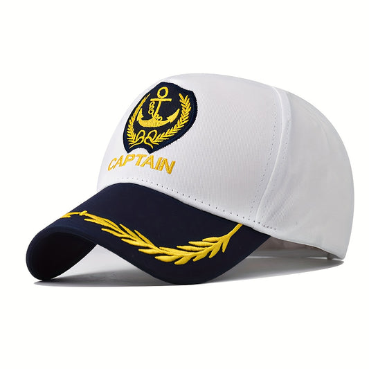 Unisex Navy-Style Captain Hat with Buckle and Curved Brim