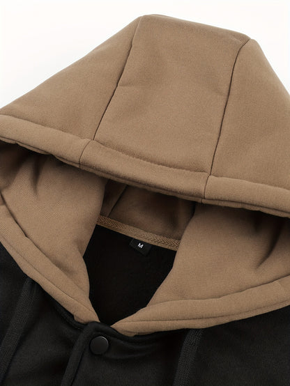 Men's 'BROOKLYN' Pattern Color Blocking Hooded Jacket, Casual Preppy Style Coat For Spring And Autumn Outdoors As Gift