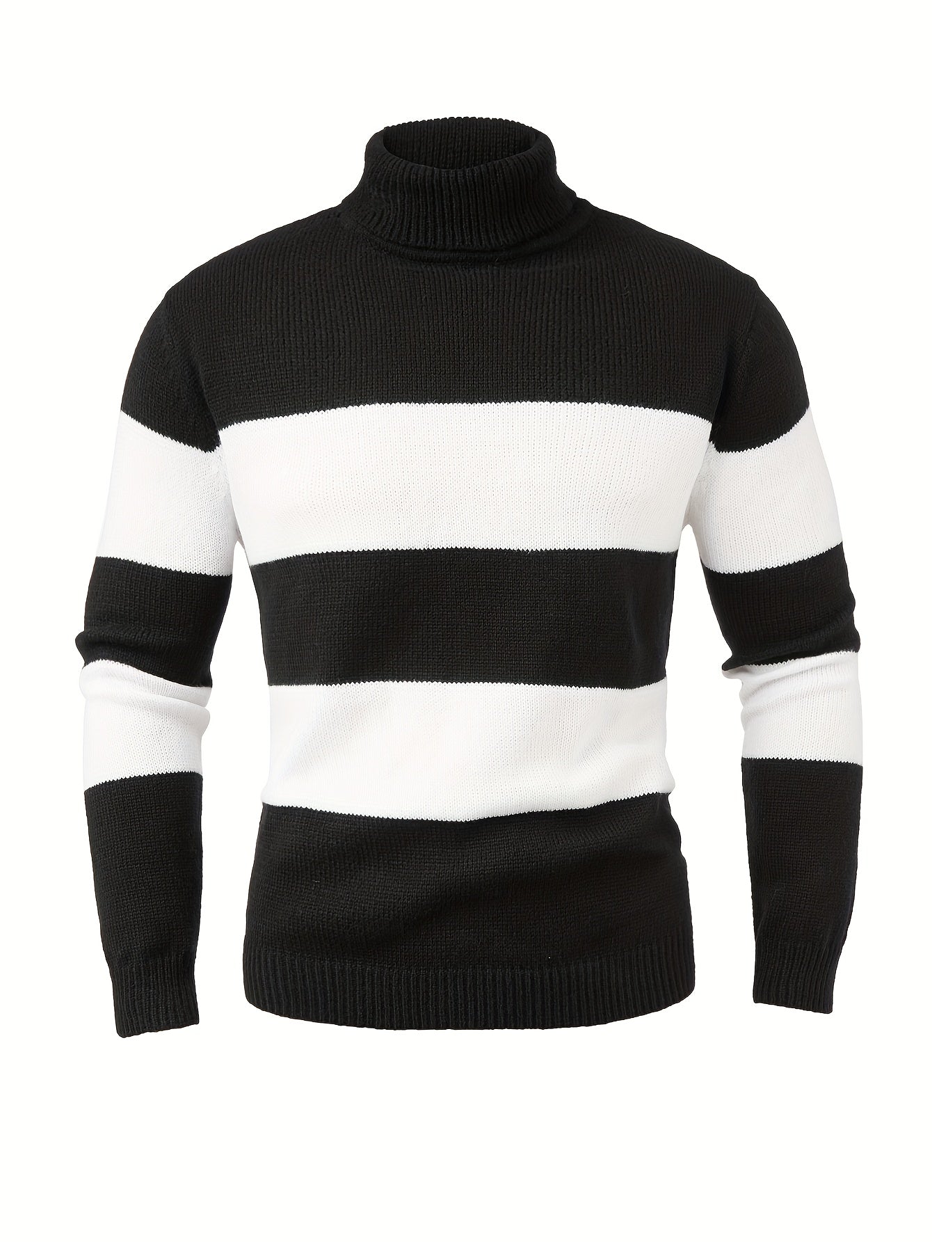 Men'S High-Neck Striped Knit Sweater, Stylish Color-Blocked Pullover for Spring And Autumn - ayq