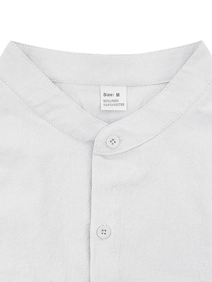 Men's Linen Short Sleeve Shirt & Solid Shorts Set for Summer